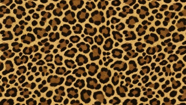 Leopard print pattern features a repeating sequence of dark rosettes against a golden brown background.