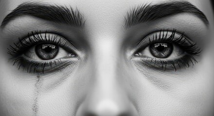 Fototapeta premium Intense Black and White Macro Close-Up of Human Eyes with Detailed Lashes and Brows