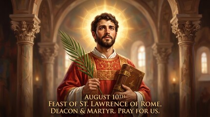 Fototapeta premium Religious Figure Holding Palm Frond in Sacred Church Setting with Dramatic Lighting