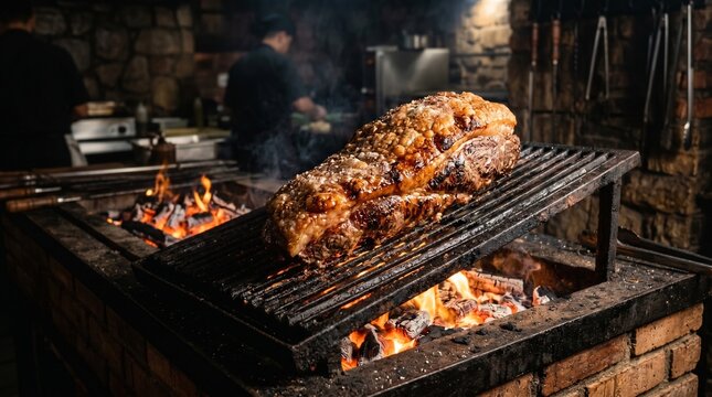 Whole picanha roast over a charcoal trench