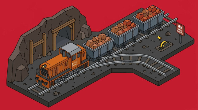 An orange train on a track.