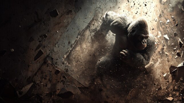 Powerful primate causes massive destruction by breaking through concrete structure