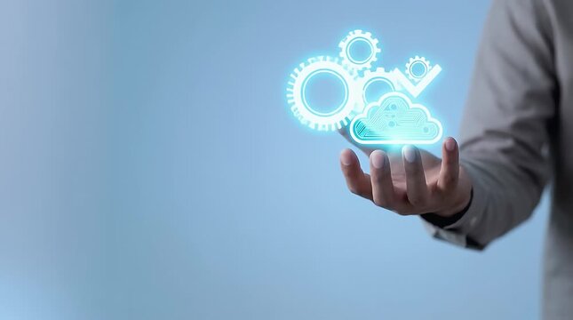 Futuristic Cloud Growth Concept with Hand and Graph Icon