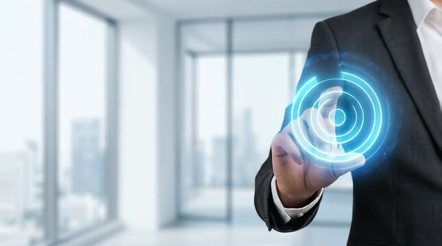 Businessman Interacting with Holographic Target Interface