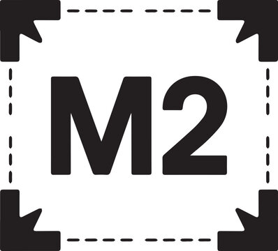 M2 icon vector illustration with dotted line border and corner markers for measuring area or space in real estate design.