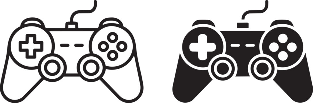 Gaming gamepad icons, play station, game controller icon in flat and line style, joystick console with directional pad