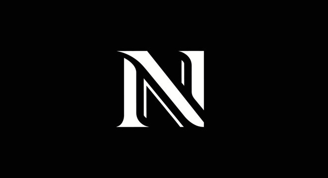 Elegant white letter N monogram on black background