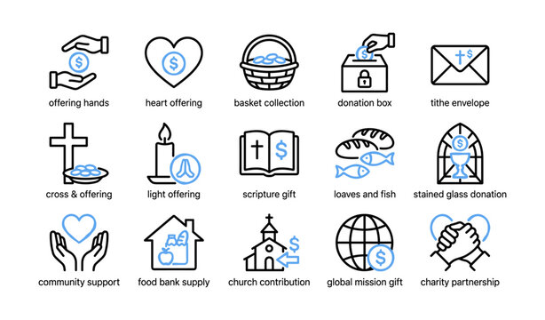 Church donation icons showing offering and community symbols
