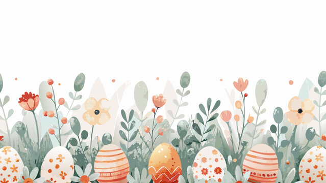 decorative floral easter eggs watercolor border flowers