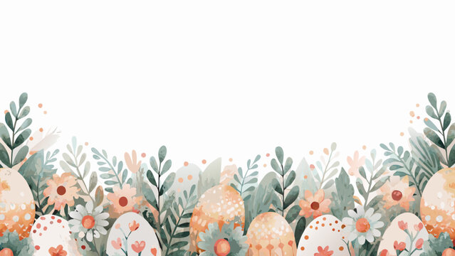 watercolor floral egg border flower leaf spring