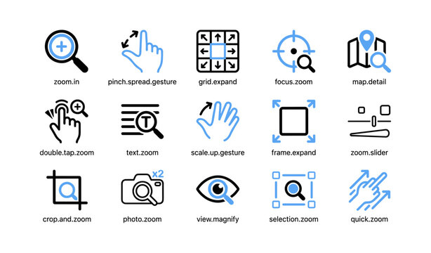 Zoom and gesture icons for navigation on white background
