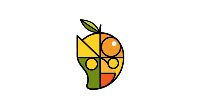 Abstract Geometric Mango Logo Design, Fruit Symbol, Modern Art, Vector Illustration