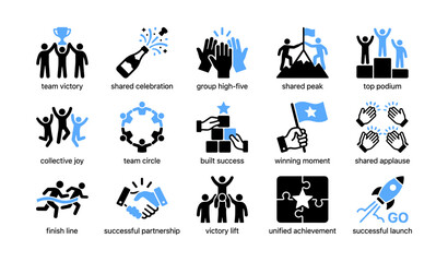 Fototapeta premium Team celebration icons arranged in rows on white background