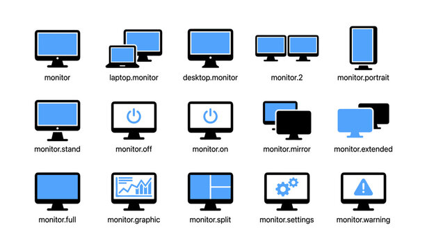 Monitor icons set showing multiple monitor types on white background