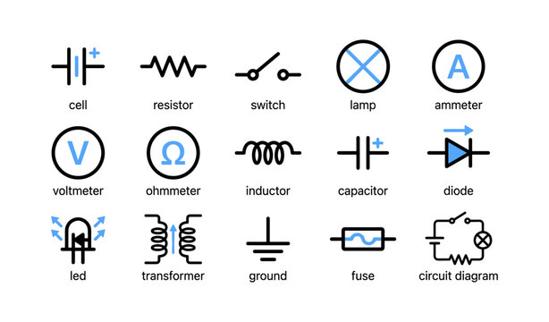 Electrical component icons showing circuit symbols on white background