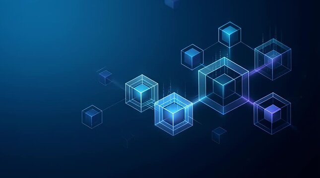 Glowing Holographic Cubes with Digital Circuitry Background