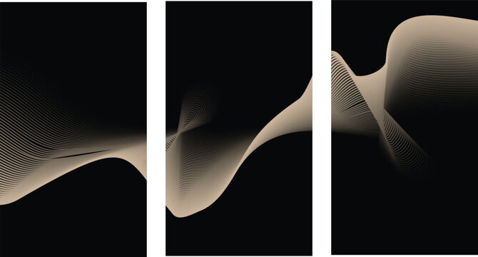 Layered abstract line art triptych with intersecting gradient curves abstract triptych gradient minimalist creative