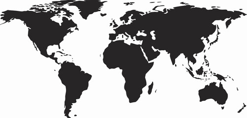 Fototapeta premium World Map Silhouette Illustration, Detailed Global Continent Map in Black Design Isolated on White Background, Perfect for Geography Education, International Business Concepts, Travel Planning, Global