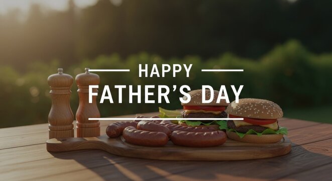 Father's day bbq feast grilled sausages burger and pepper grinder still life