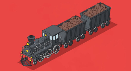 An old steam locomotive hauling cargo. © Syakilla