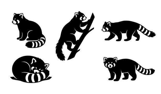Red Panda Silhouette Vector Set with Minimalist Wildlife Animal Illustrations
