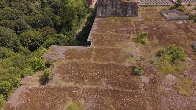 Aerial top view of bomb damage on the roof of Bunker Valentin Bremen