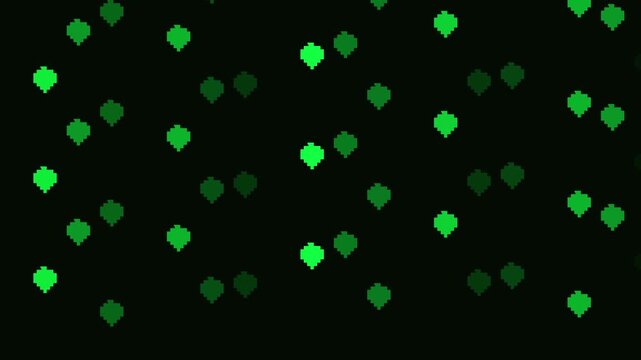 tech style pixelated hearts cascading down green background