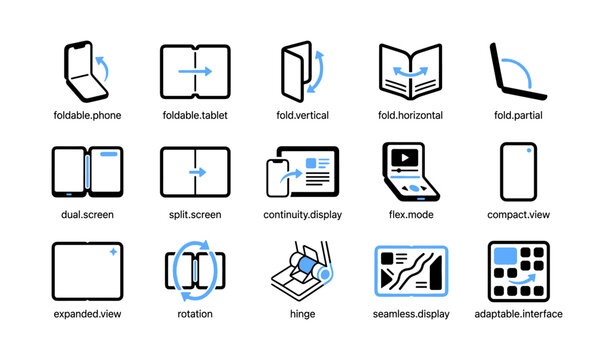 Foldable device display mode icons arranged in grid layout