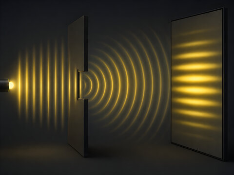 Light diffraction through narrow slit with wave patterns.
Detailed Light diffraction through narrow slit with wave patterns.
High quality Light diffraction through narrow slit with wave patterns conce