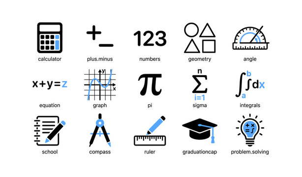 Mathematics and school icons showing math tools on white background