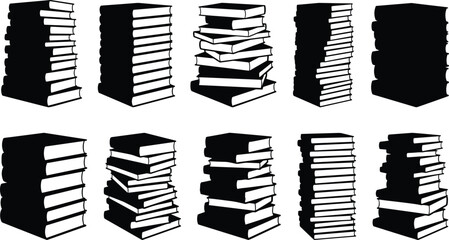 Naklejka premium Collection of Stacked Books in Silhouette, Representing Knowledge, Reading, and Education