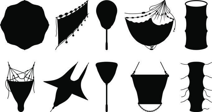 Collection of Silhouetted Fishing Nets and Baskets on a White Background