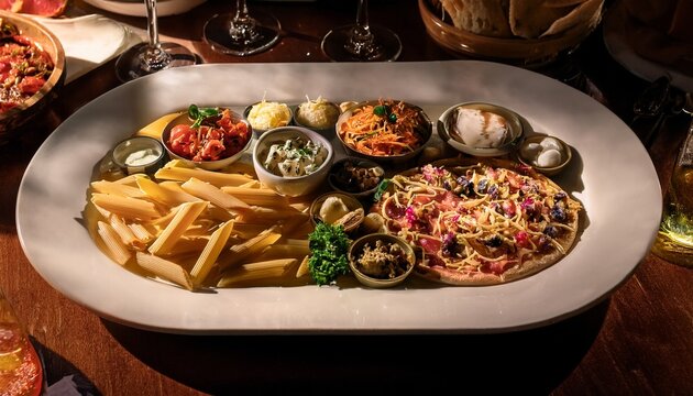 a lavish spread of italian food including pasta pizza and charcuterie perfect for a celebratory meal