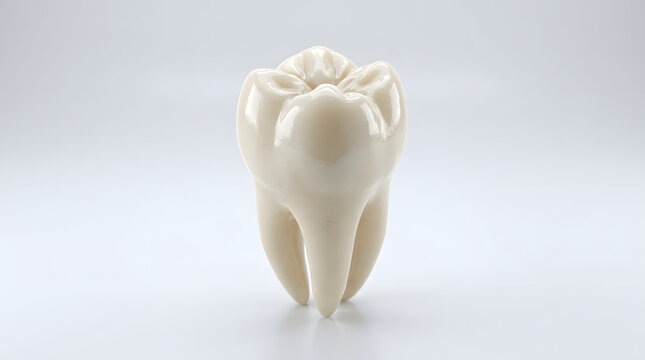 A highly detailed, realistic model of a molar tooth with roots on a white background.