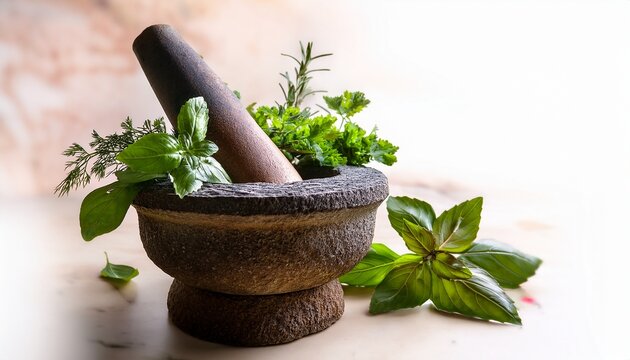 traditional stone grinder sil batta with fresh herbs for authentic cooking and aromatherapy