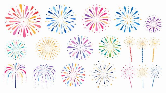 花火ベクターイラストセット（打ち上げ花火・手持ち花火・パターン）