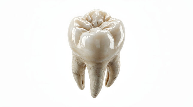 A highly detailed, realistic model of a molar tooth with visible roots on a plain white background.