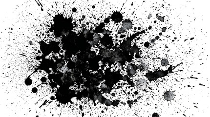 Obraz premium Black ink splatters and drops on white background messy artistic expression transparent background