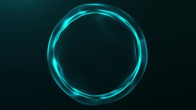 Cyan glowing minimal energy ring on dark background, abstract digital portal loop for technology interface, AI data visuals, and clean sci-fi design