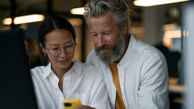 Two-factor authentication setup process shown as IT administrator guides new employee through mobile authenticator app enrollment at onboarding workstation, corporate security training environment, 