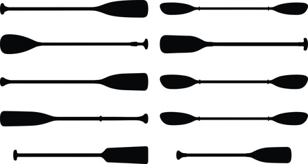 Collection of Silhouetted Paddles Diverse Designs for Various Water Sports and Boating Activities Showcasing Variety in Shape and Size © Al