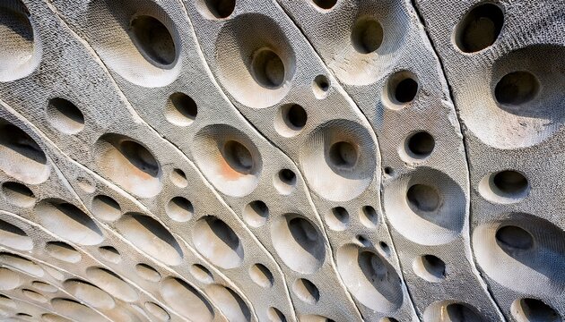 a close up view of a structured concrete wall with precisely drilled holes displaying architectural texture and pattern