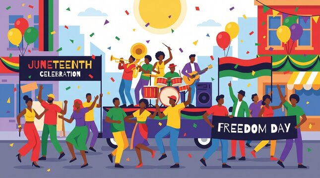 Colorful Juneteenth Parade Flat Vector Illustration