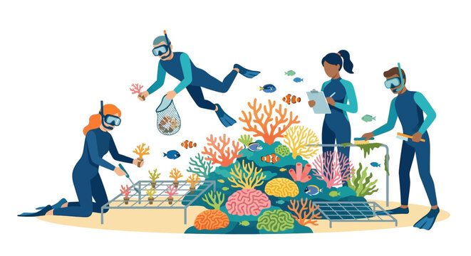 Marine Science and Oceanography Research Concept with Scientific Tools and Underwater Exploration Elements