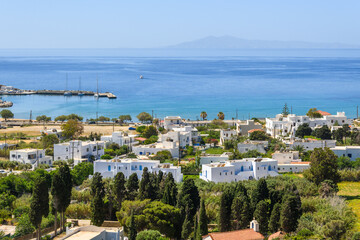 Fototapeta premium Batsi village, a beautiful seaside resort on the island of Andros, Cyclades, Greece