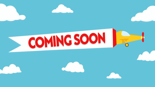 airplane towing banner cartoon style yellow red