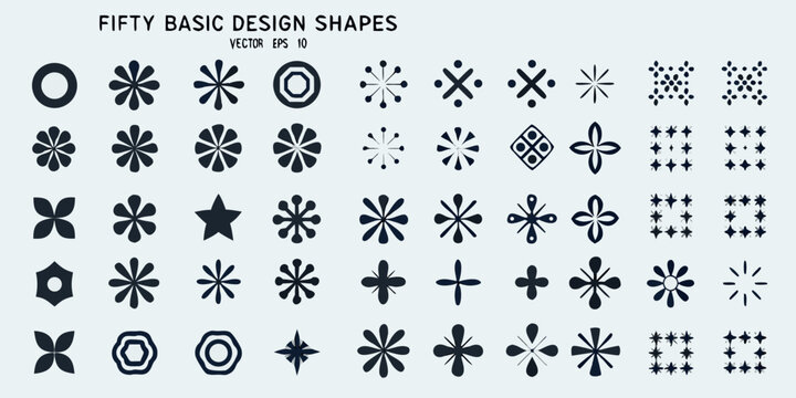 fifty basic design shapes vector geometric pattern