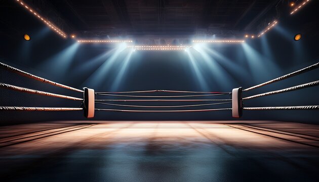 boxing ring arena fight sport mma training gym ropes corner canvas spotlight competition dark empty space