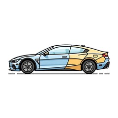 Fototapeta premium Classic vintage car with yellow roof in profile view.