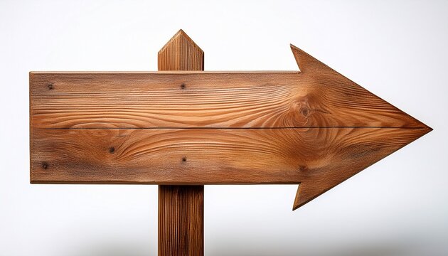 wooden sign with arrow pointing right on white background
